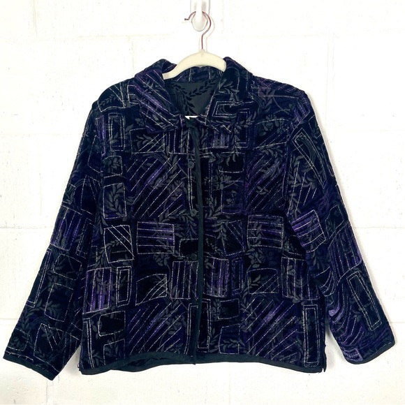 Patchwork Reversible Jacket Purple Black Silver Burnout Whimsigoth Dark Fairy L - Picture 1 of 15